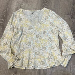 lucky brand floral blouse long sleeve XS maya Top Ruffles Yellow Boho Shirt